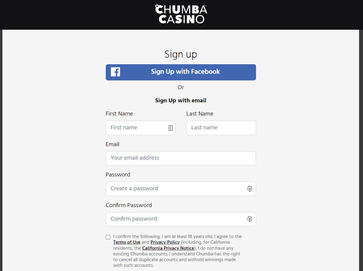 chumba casino login page