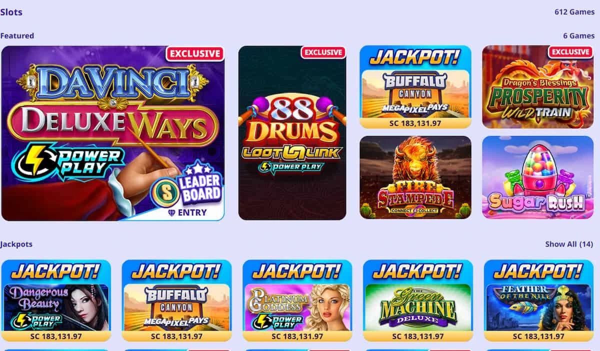 High 5 Casino selection of slots, with DaVinci Deluxe Ways displayed prominently