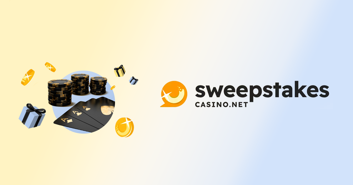 sweepstakes casino logo with black cards and black gaming chips