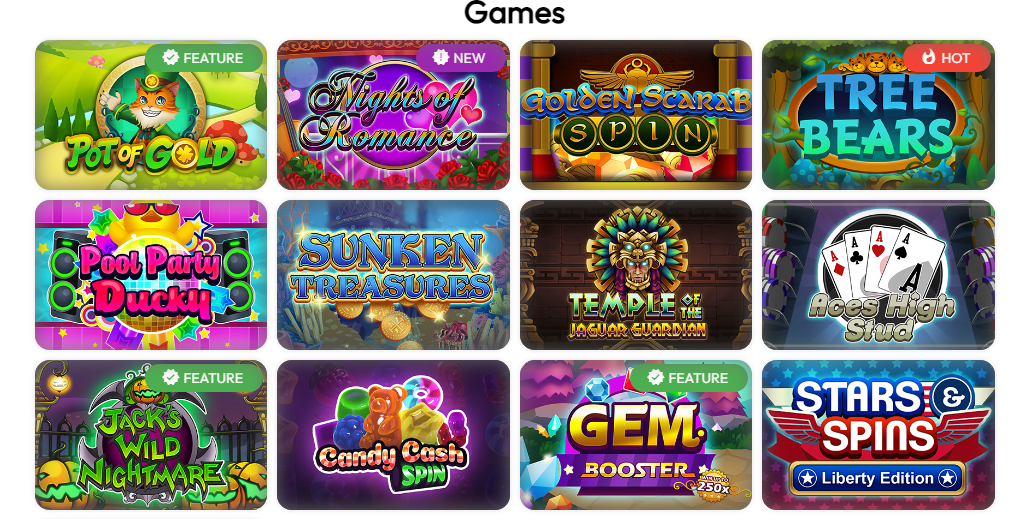 slot gallery with many games available for Loyal Royal Casino