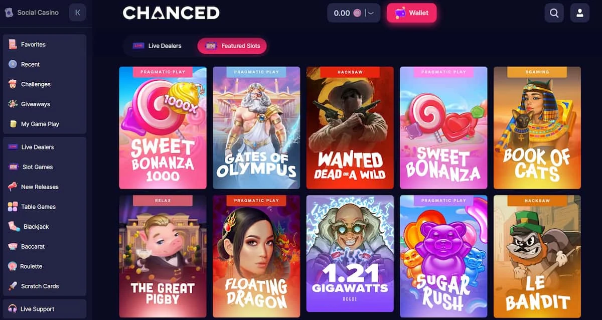 Chanced Casino Homepage