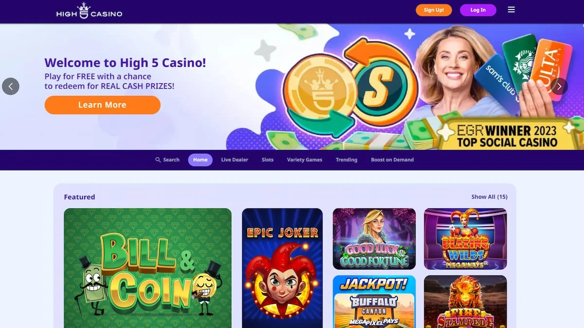 High 5 Casino Homepage