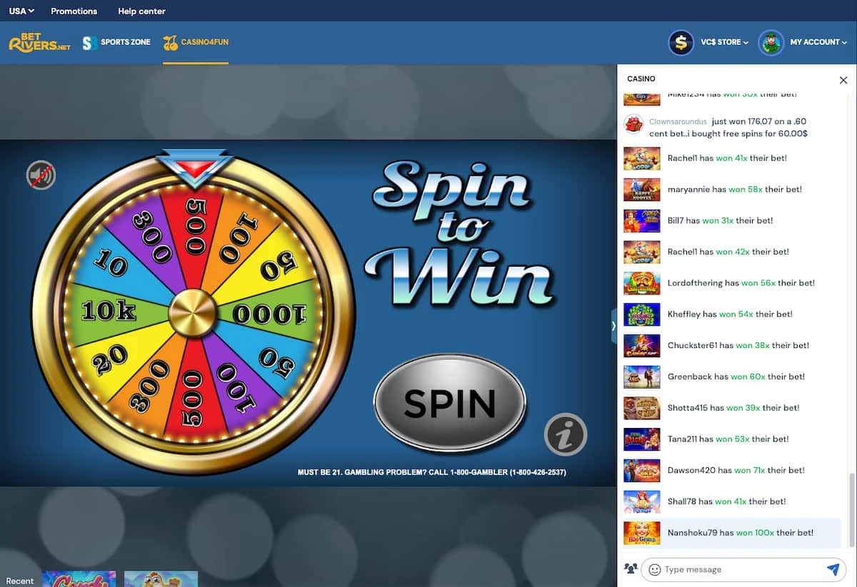 BetRivers.net Social Casino Spin to Win