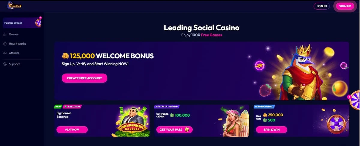 Funrize Casino Homepage