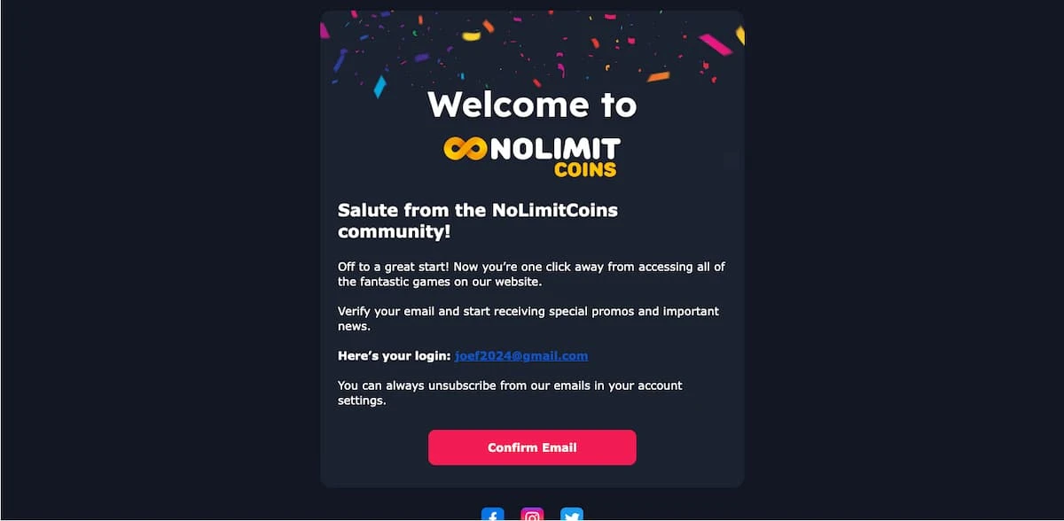 NoLimitCoins Confirm Email