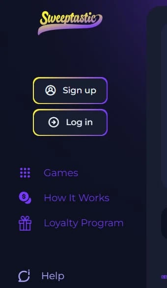 Sweeptastic Casino signup/login