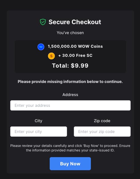 Wow Vegas Secure Checkout 1