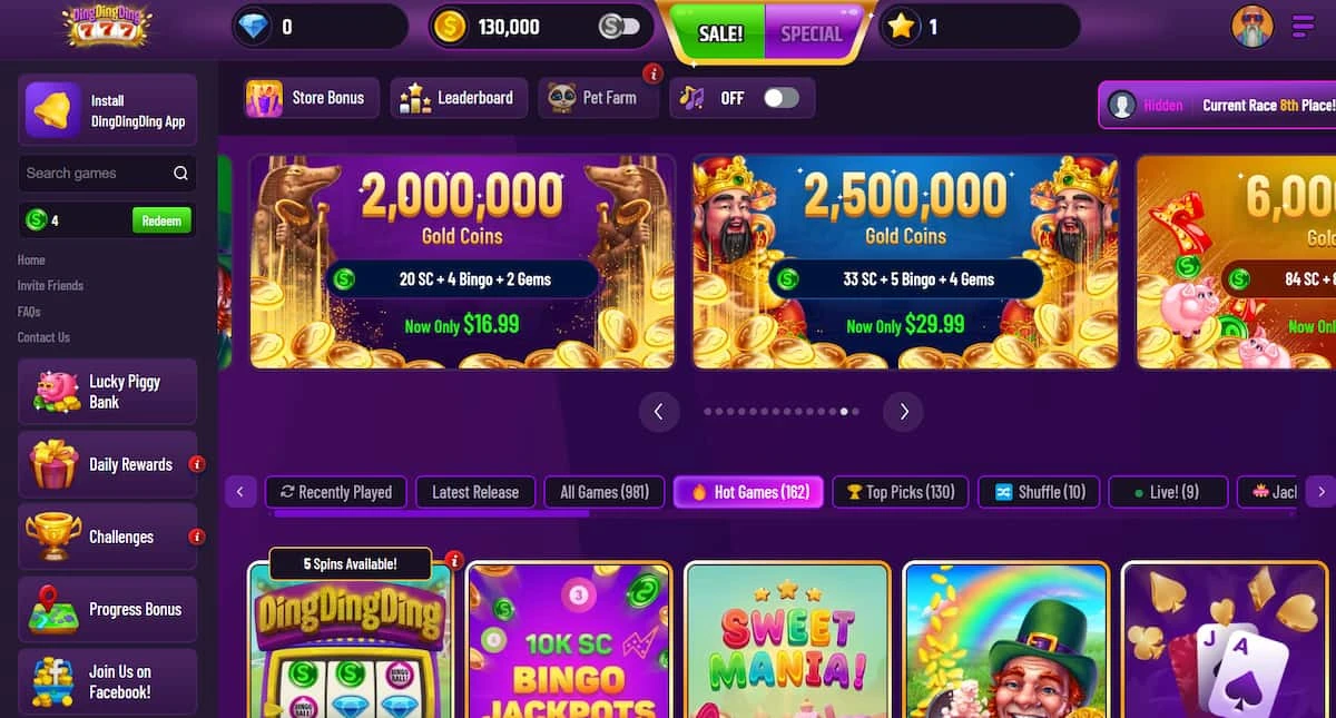 Ding Ding Ding Casino Homepage