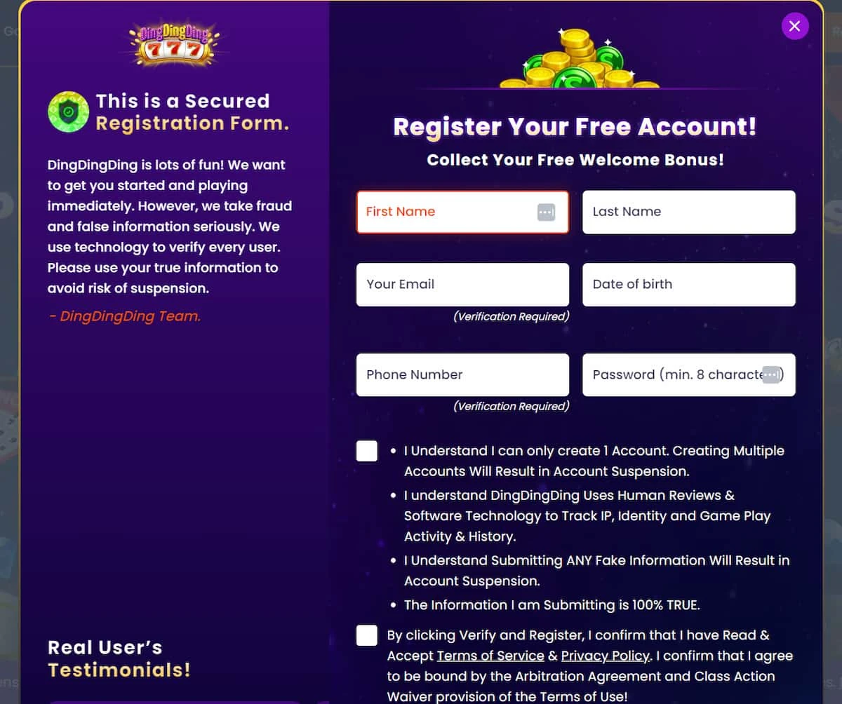 Ding Ding Ding Registration Form