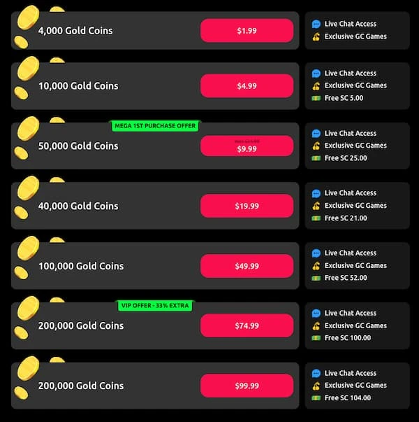 McLuck Casino Coins packages