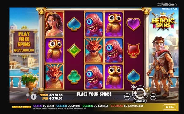 Heroic Spins slot game at McLuck Sweepstakes casino