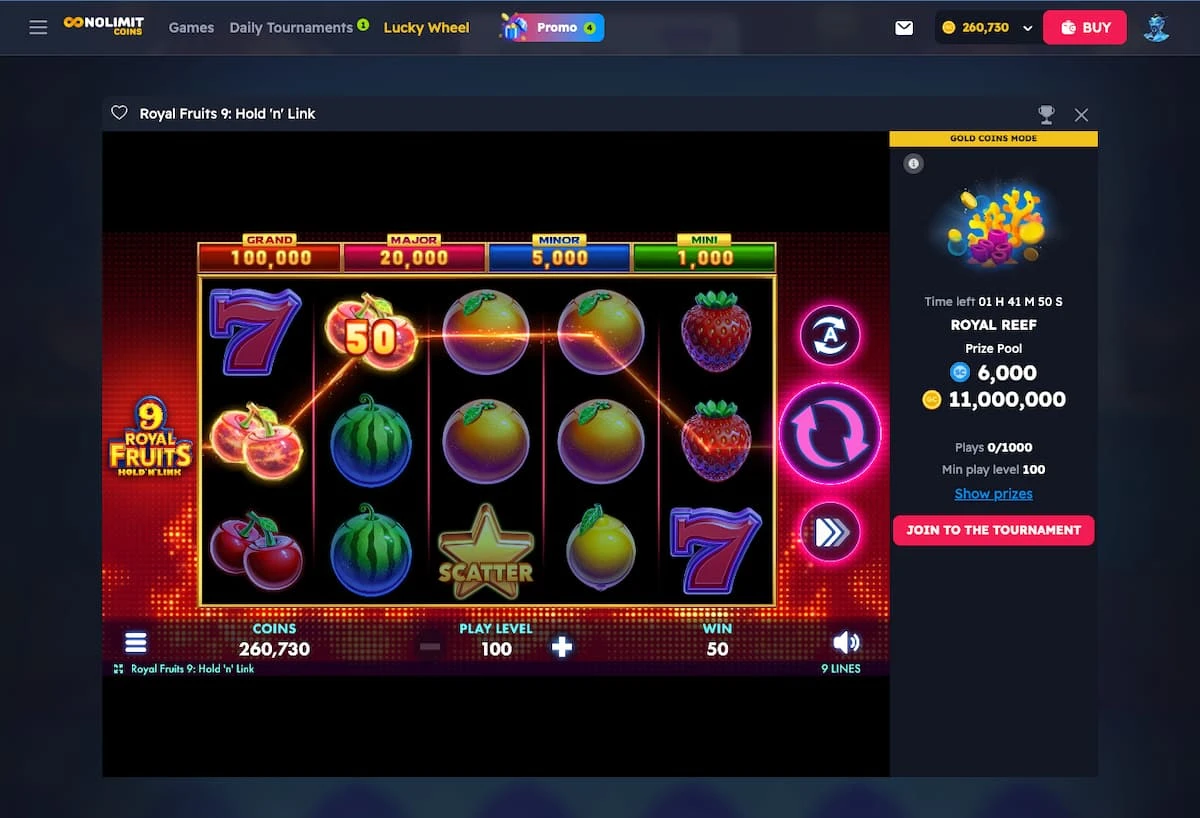 Royal Fruits hold'n'link slot game