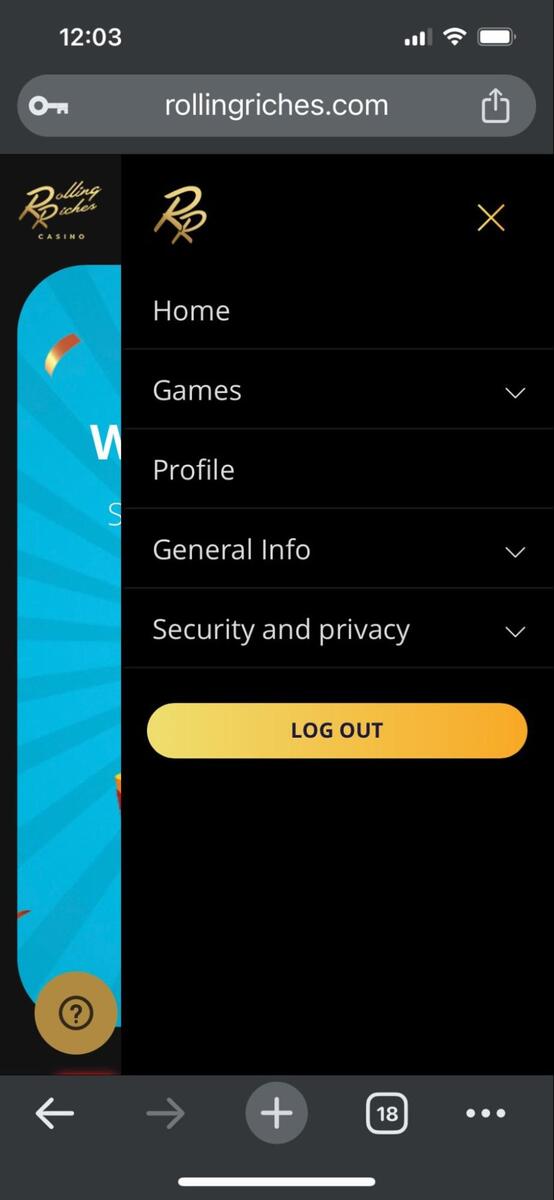 rolling riches casino log out