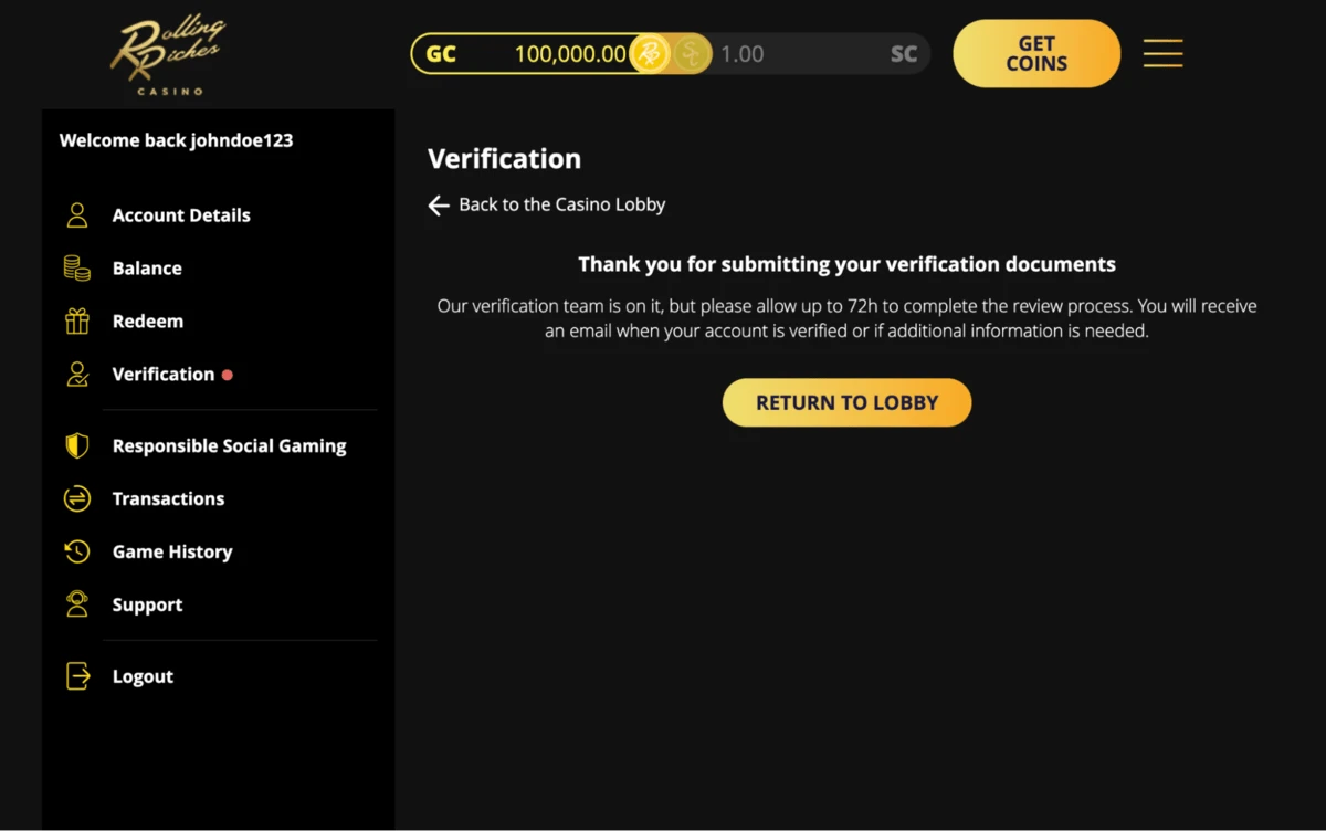 rolling riches casino submitting verification documents 