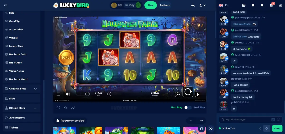 Halloween Farm Slot Game at Luckybird.io casino