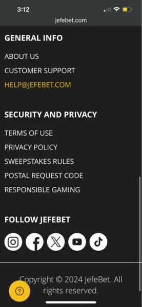 JefeBet Mobile Footer