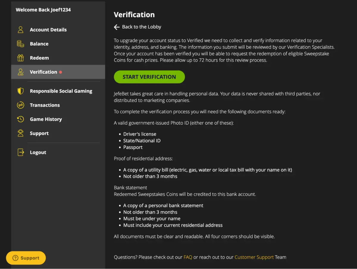 JefeBet start verification