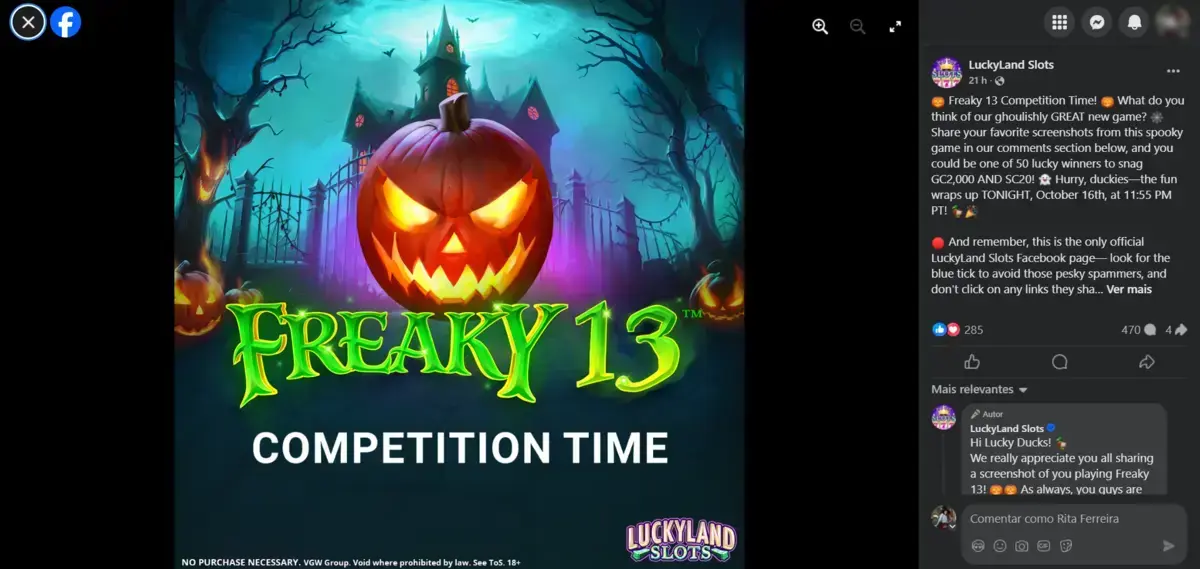 Freaky 13 Competition Halloween Casino Promo at Luckyland Slots