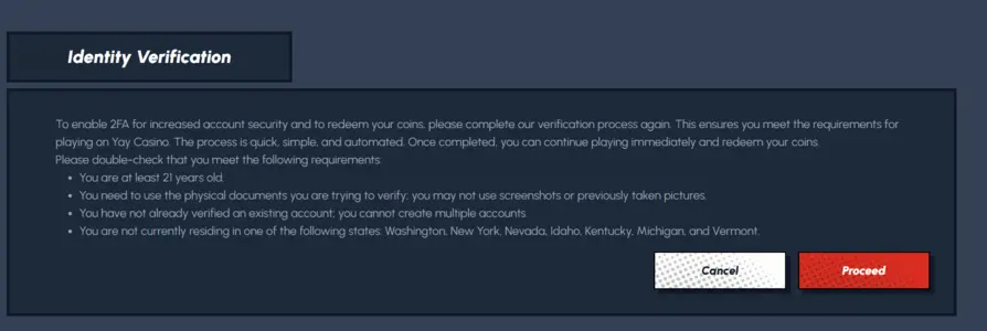 Yay Casino identity verification