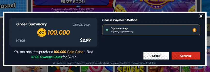 Yay Casino Payment Methods