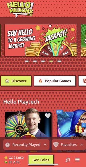 Hello Millions Casino Mobile Screen