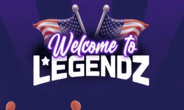 A sign saying Welcome to Legendz in front of two crossed American flags