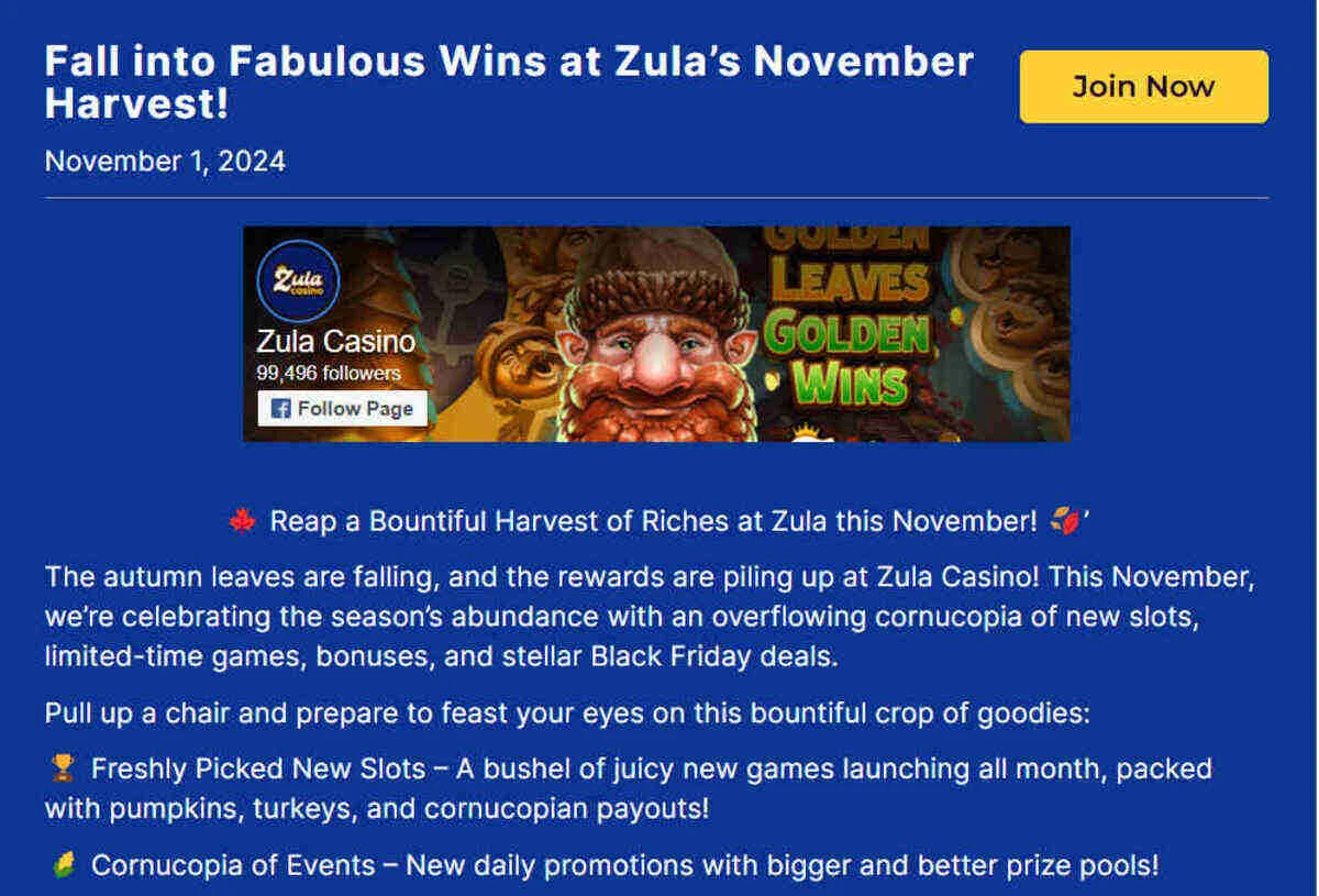 Zula Casino November Harvest