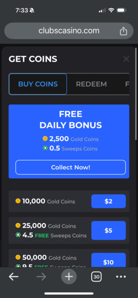 Clubs Casino Daily Bonus