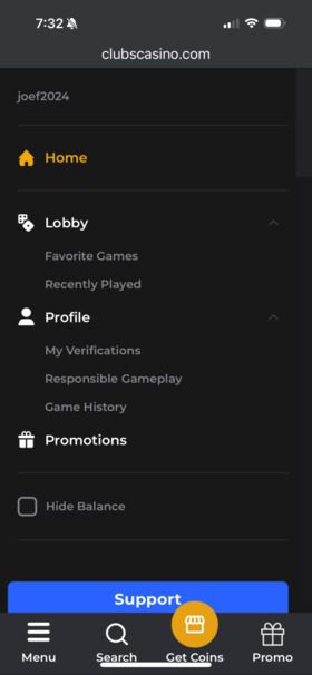 Clubs Casino Mobile Menu
